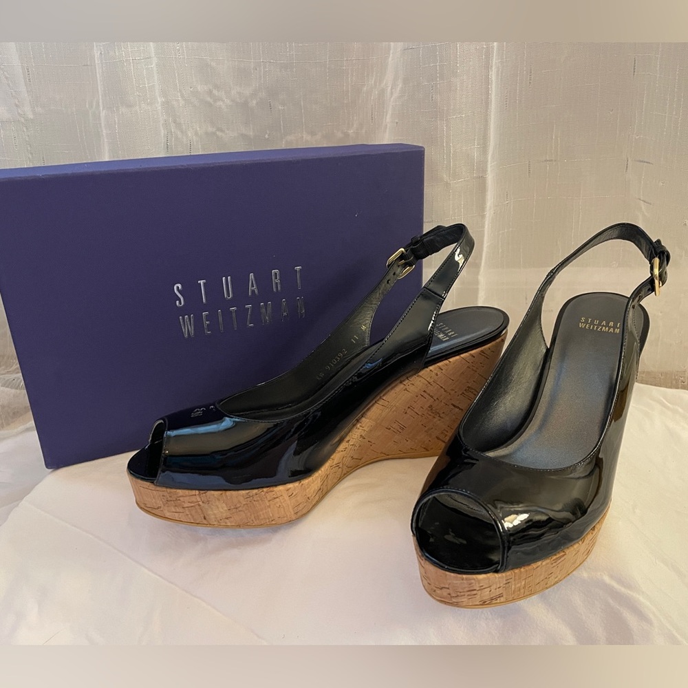 Stuart Weitzman Black Patent Leather Wedges